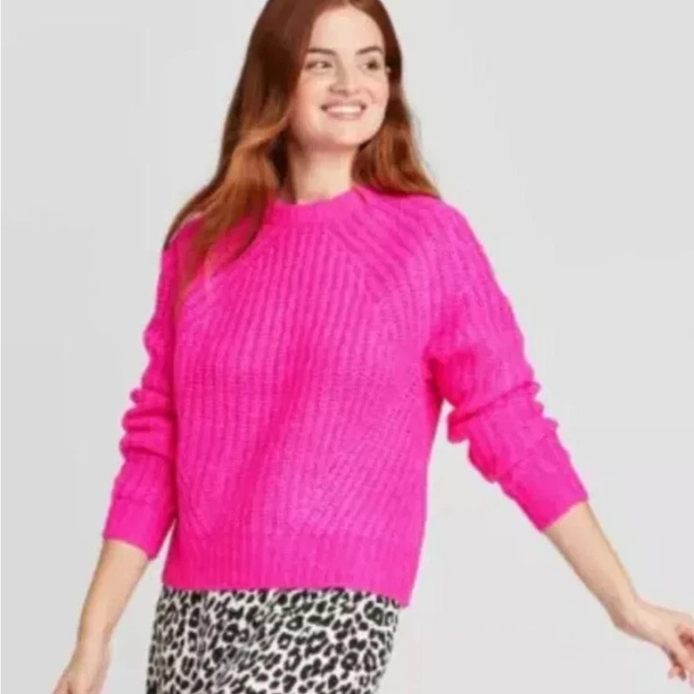 A New Day Women's Bright Pink Crew Neck Sweater Crewneck NWT Medium